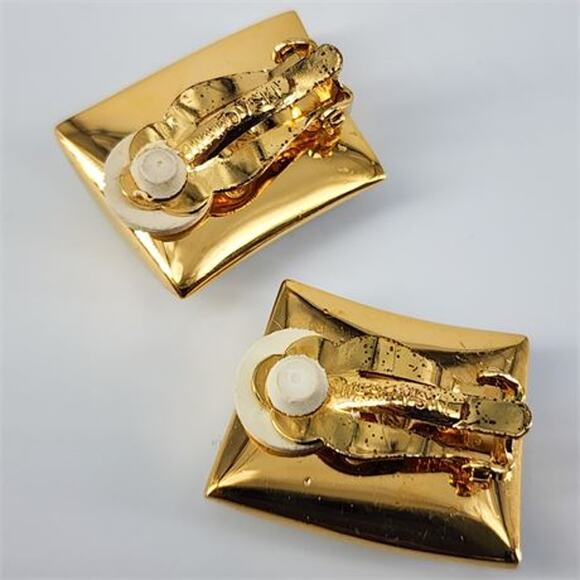 Vintage Swarovski Signed Pave Crystal Clip-On Earrings Gold Square Statement EUC - Picture 6 of 6